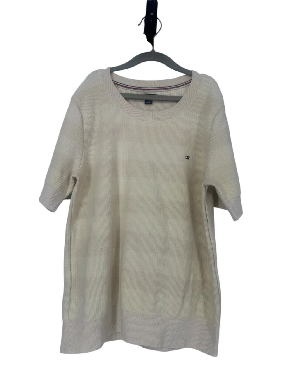 Tommy Hilfiger Women's Sweater Small P Beige Ribbed Knit Classic Preppy Top